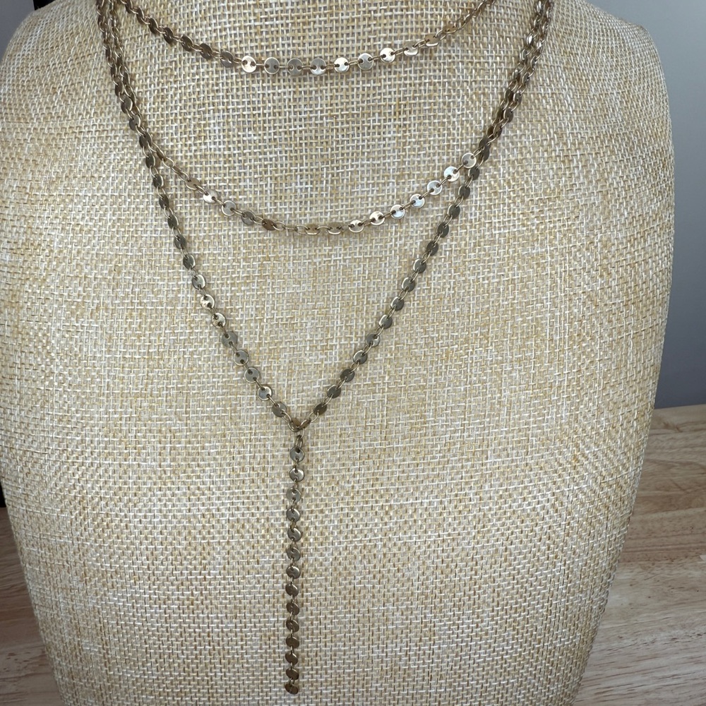 J. Crew Gold Necklace Layered Y-Shape Design - Picture 4 of 7